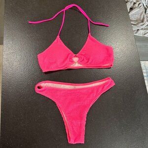 Neon Pink Bikini with Gold Ring